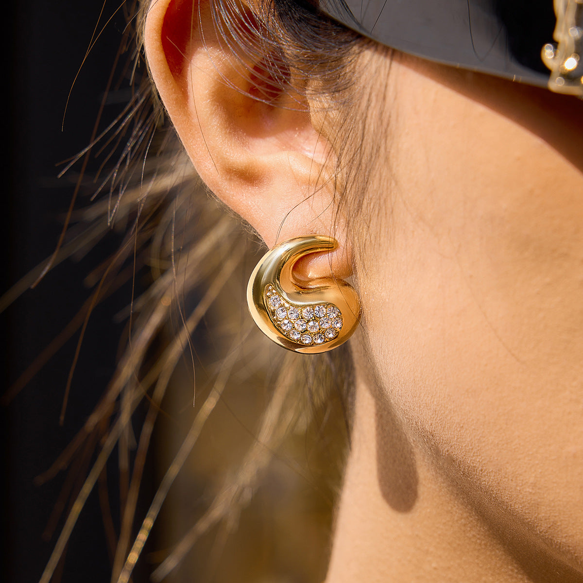 Diamond-Accented Teardrop Stainless Steel Earrings