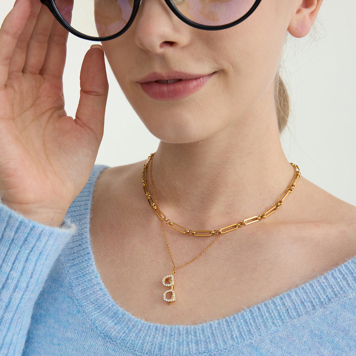 Dazzling Gold - Plated Heart - Shaped Pendant Necklace with Crystals