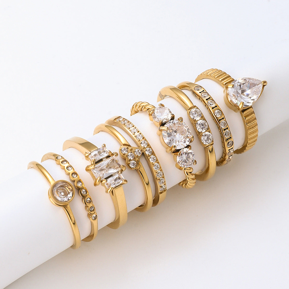 Multi-Ring Set – Diamond & Heart Shaped Stackable Rings for Women