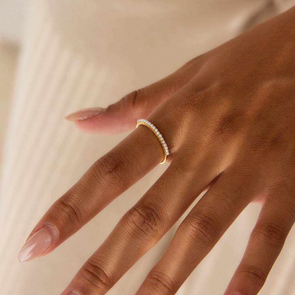 Vintage Gold Ring – Hollow Carved Pearl Cocktail Ring for Women