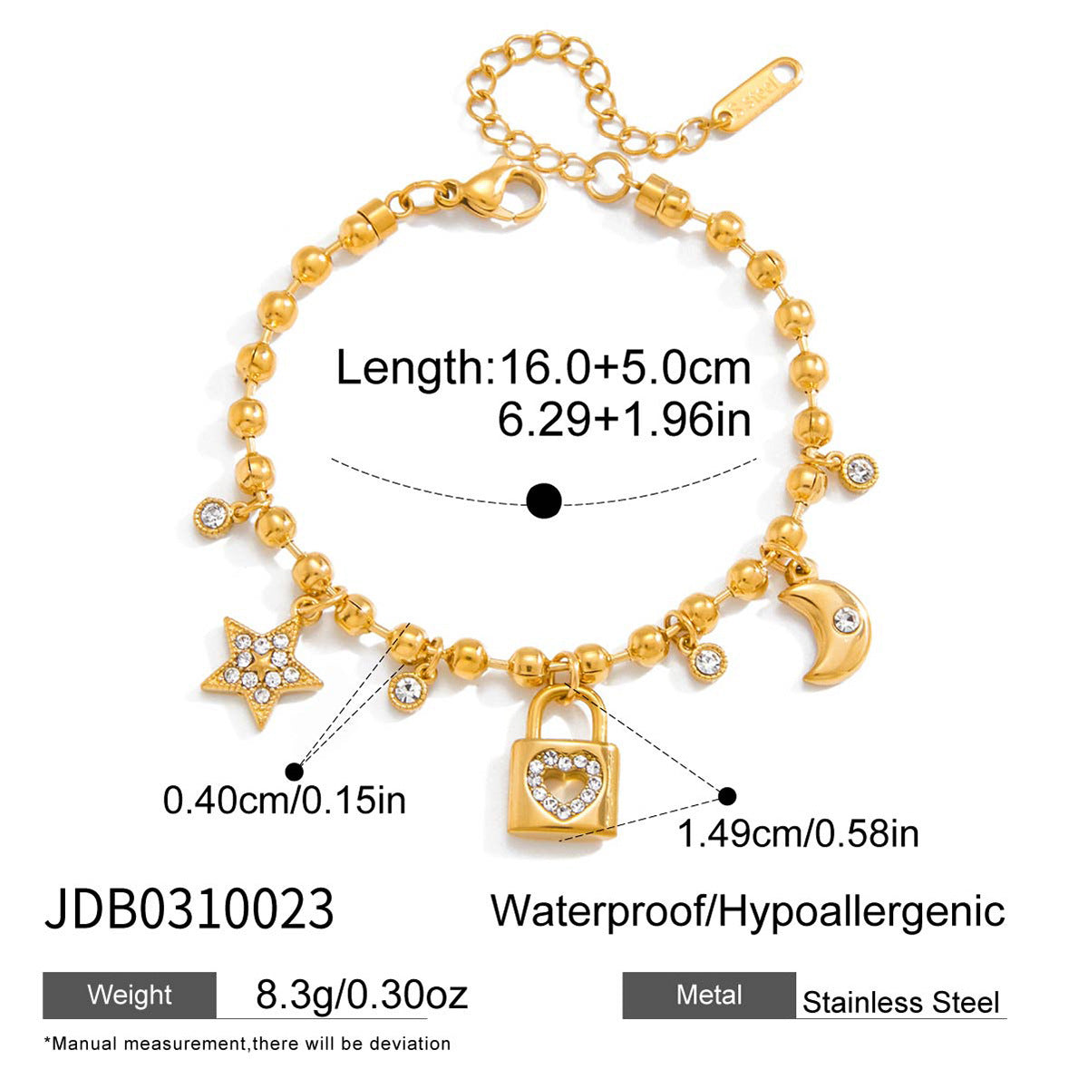 Layered Charm Bracelet– Hearts, Keys & Stars – Romantic Gift for Women