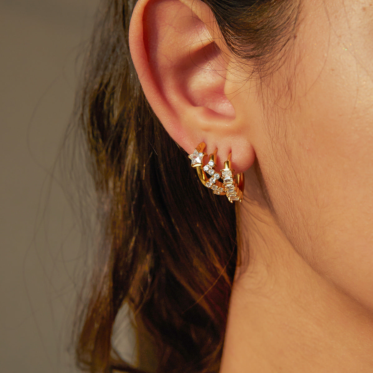 Gold - Plated Hoop Earrings with Dazzling Cubic Zirconia