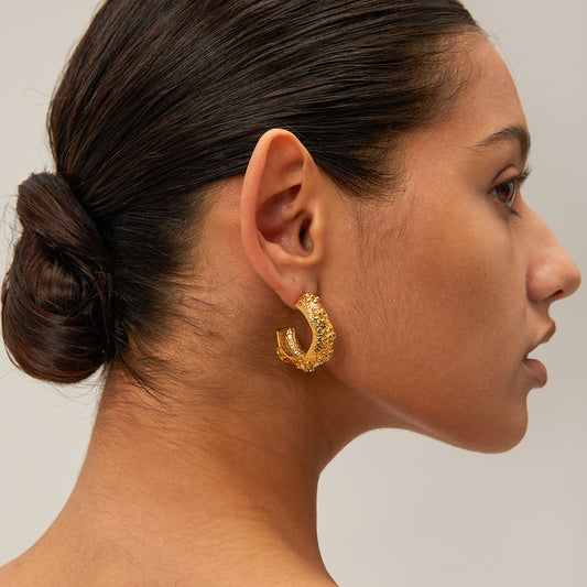 Exquisite Gold - Plated Textured Hoop Earrings