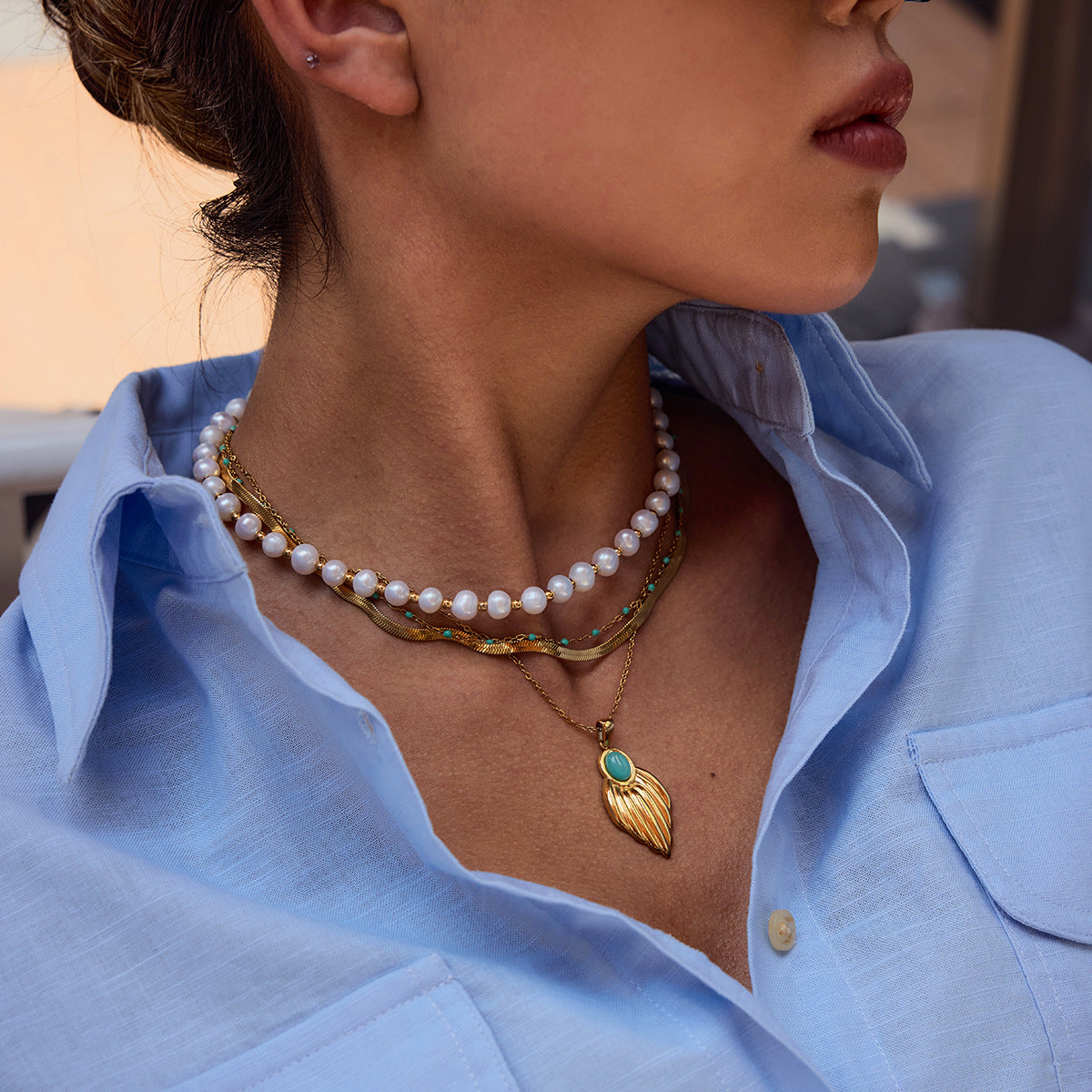 Elegant Gold - toned Necklaces with Colorful Gemstone Pendants