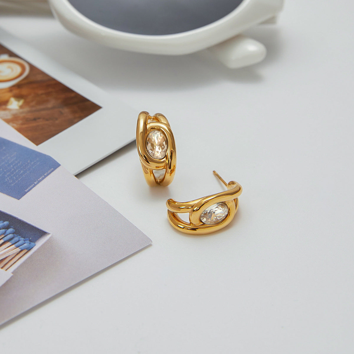 Stainless Steel Zircon Stud Earrings