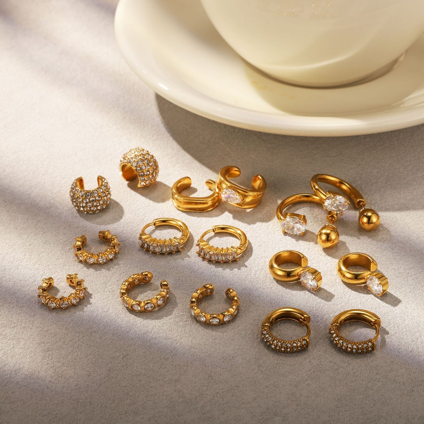 Gold - Plated Hoop Earrings with Dazzling Cubic Zirconia