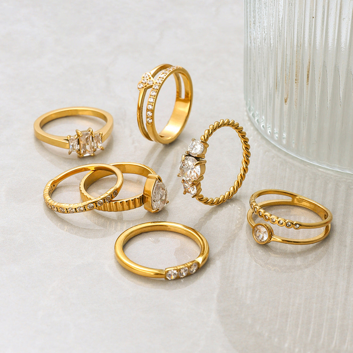 Multi-Ring Set – Diamond & Heart Shaped Stackable Rings for Women