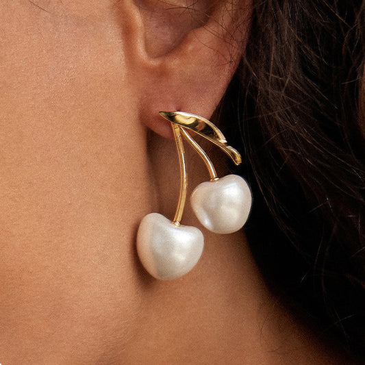Stainless Steel Cherry Pearl Stud Earrings
