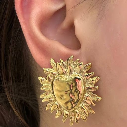 Golden Sun - heart Shaped Stud Earrings