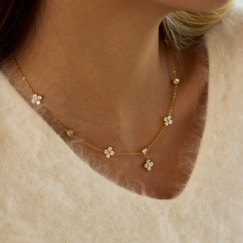 Delicate Flower - Shaped Diamond Necklace for Women