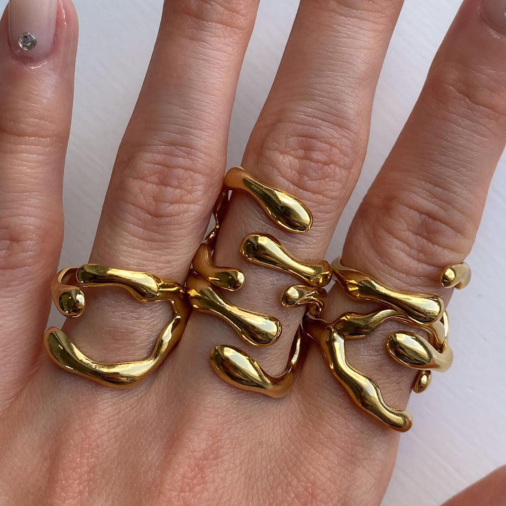 Abstract Gold Finger Rings – Sculptural Multi-Ring Set for Women