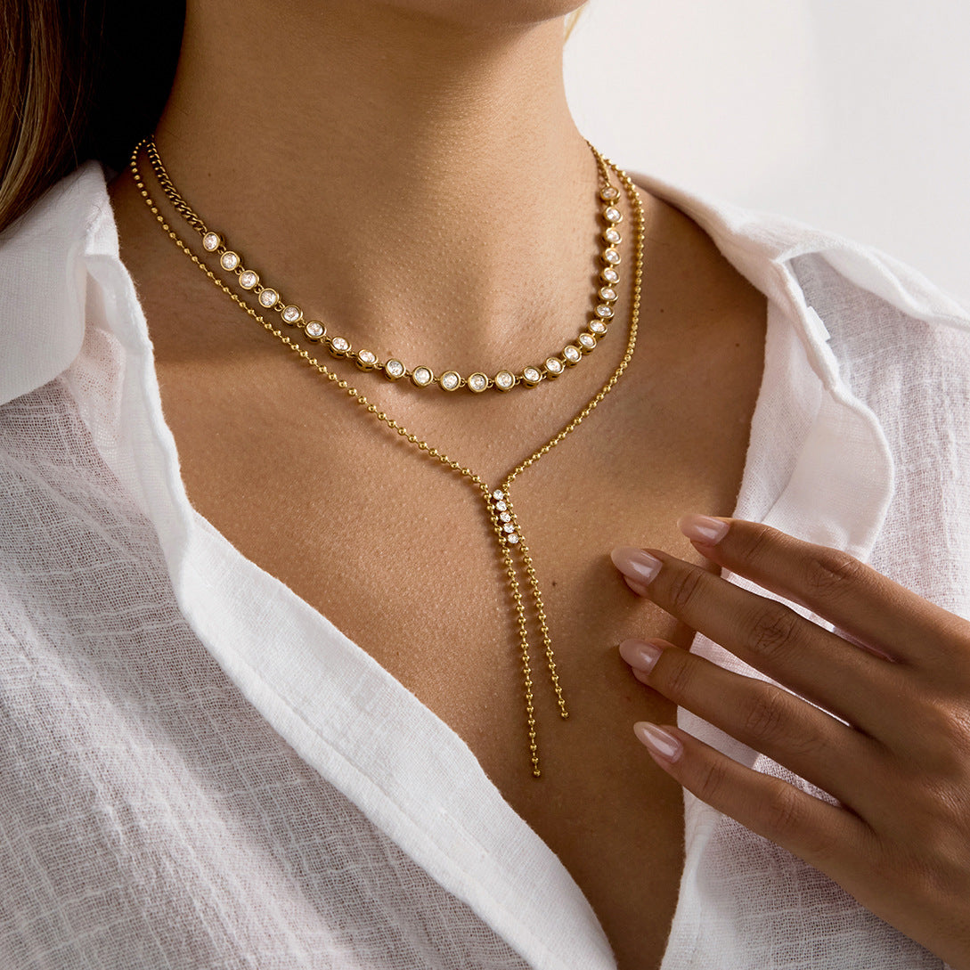 Gold - Plated Elegant Y - Necklace with Sparkling Stones