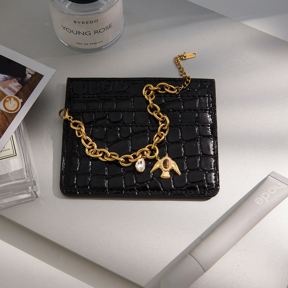 Gold Owl Charm Bracelet – Vintage Chain with Enamel & Crystal Details
