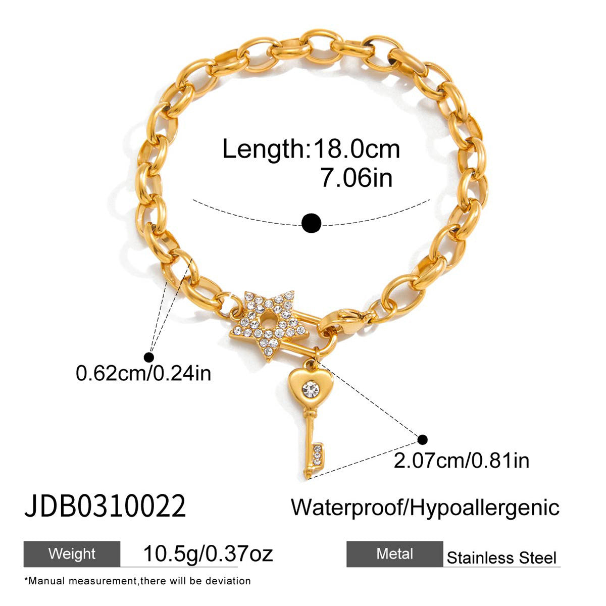 Layered Charm Bracelet– Hearts, Keys & Stars – Romantic Gift for Women