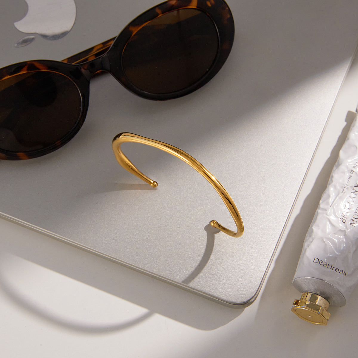 Gold Layered Chain Bracelet Set – Wide Bangle, Crystal & Diamond-Accent Bracelets for Women