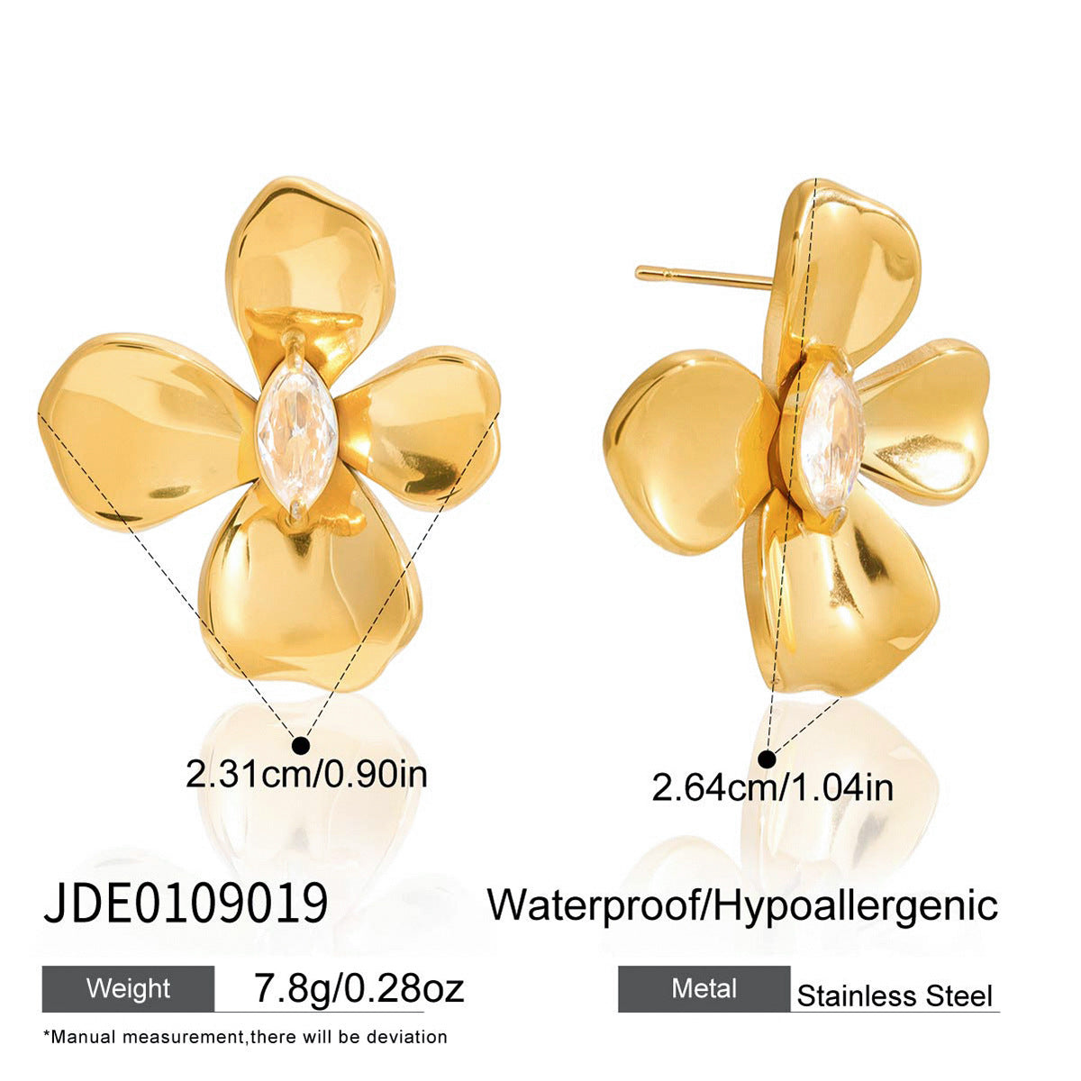 Stainless Steel Flower Zircon Stud Earrings