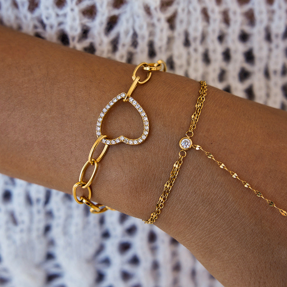 Gold Chunky Chain Bracelet with Heart Charm & Matching Ring