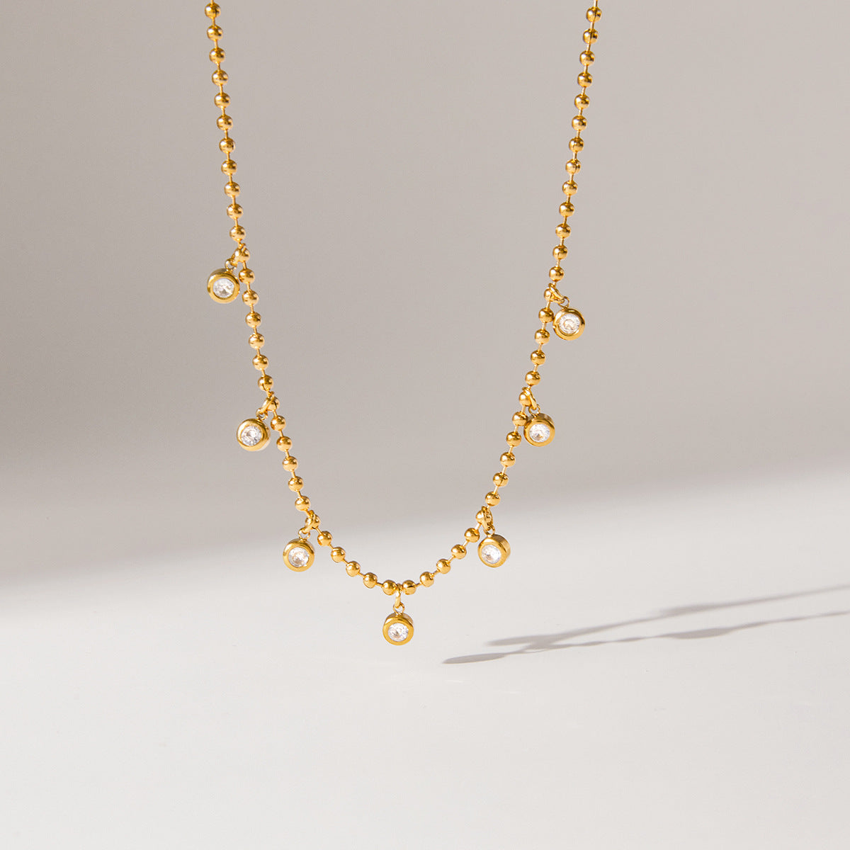 Dainty Gold - Filled Choker Necklace with Sparkling Cubic Zirconia Pendants