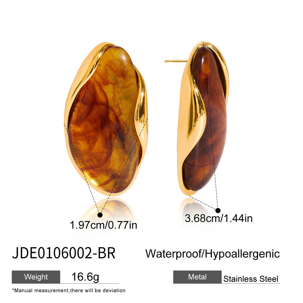Stainless Steel Amber Resin Earrings