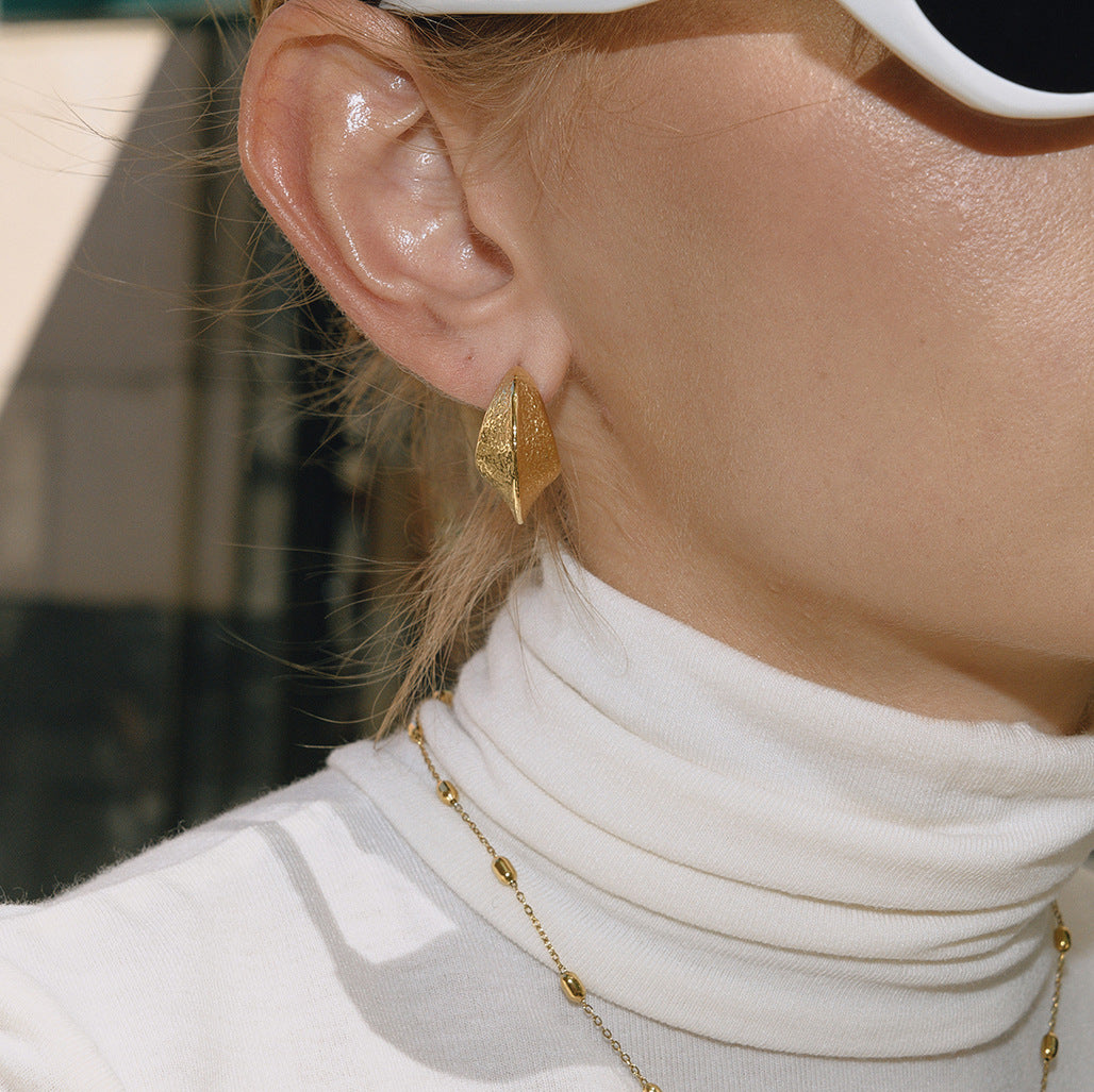 Titanium Steel Hammered Textured Openwork C-Hoop Earrings