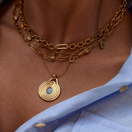 Elegant Gold - toned Necklaces with Colorful Gemstone Pendants