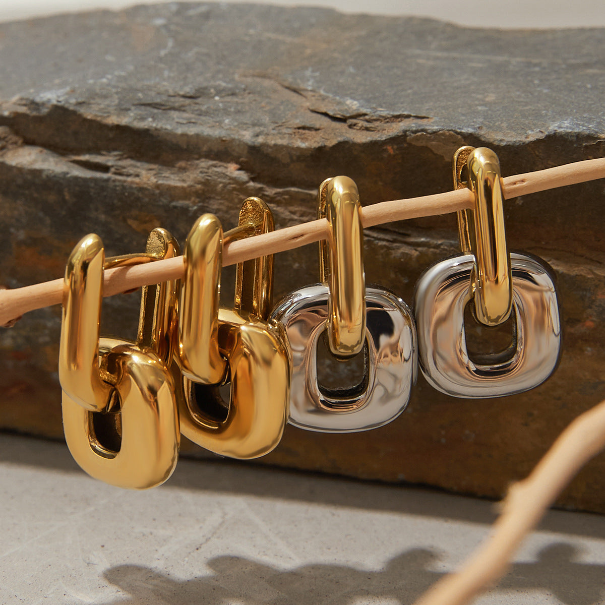 Two-tone Stainless Steel Stud Earrings