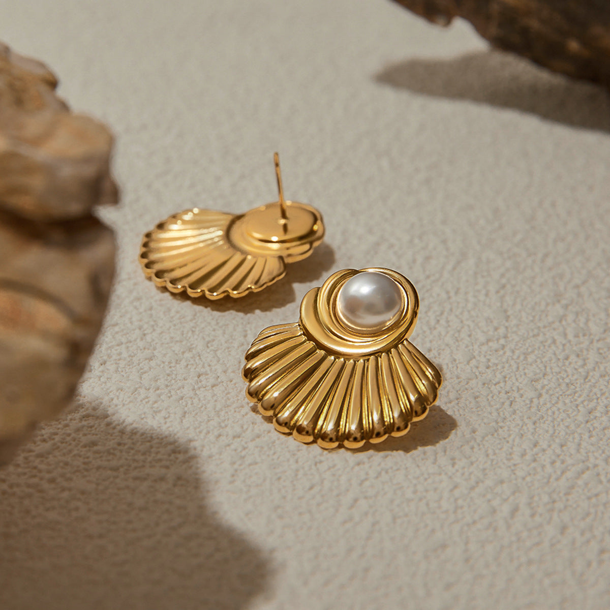 Stainless Steel Faux Pearl Stud Earrings