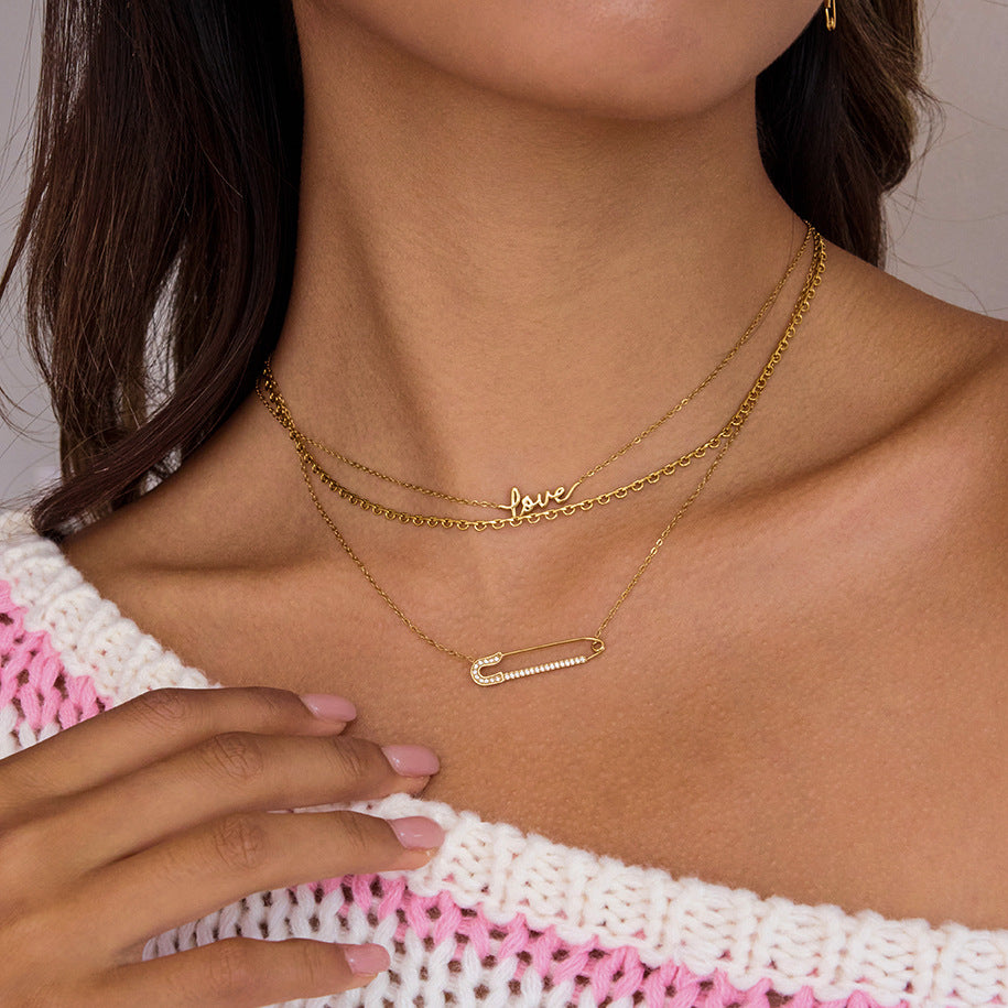 Dainty Gold - Filled Safety Pin Necklace with Cubic Zirconia
