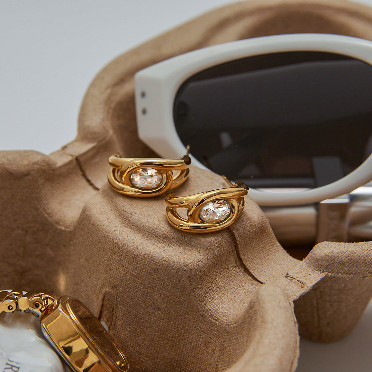 Stainless Steel Zircon Stud Earrings