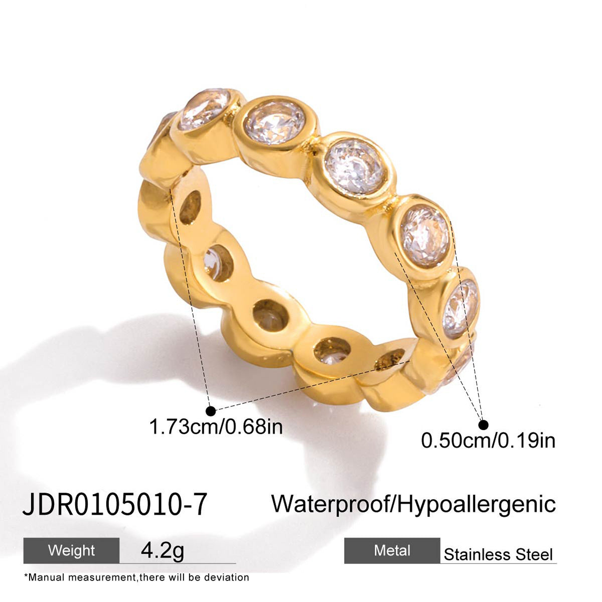18K Gold Plated Eternity Ring – Rectangular Cut Cubic Zirconia Wedding Band for Women