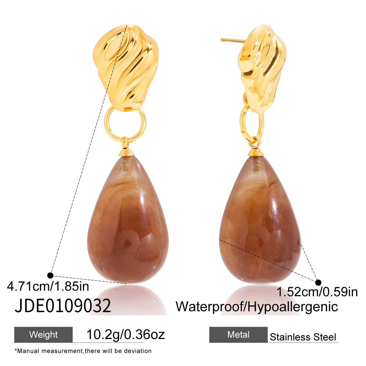 Stainless Steel Amber Resin Earrings