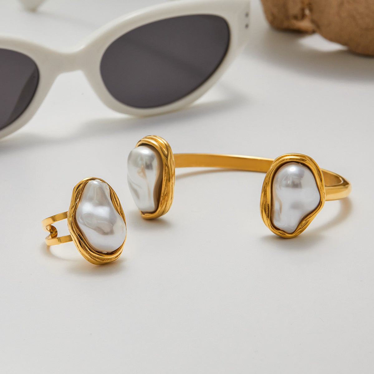 Layered Bracelet Set – Baroque Pearl, Heart Charms, Diamond-Accent Women’s Jewelry