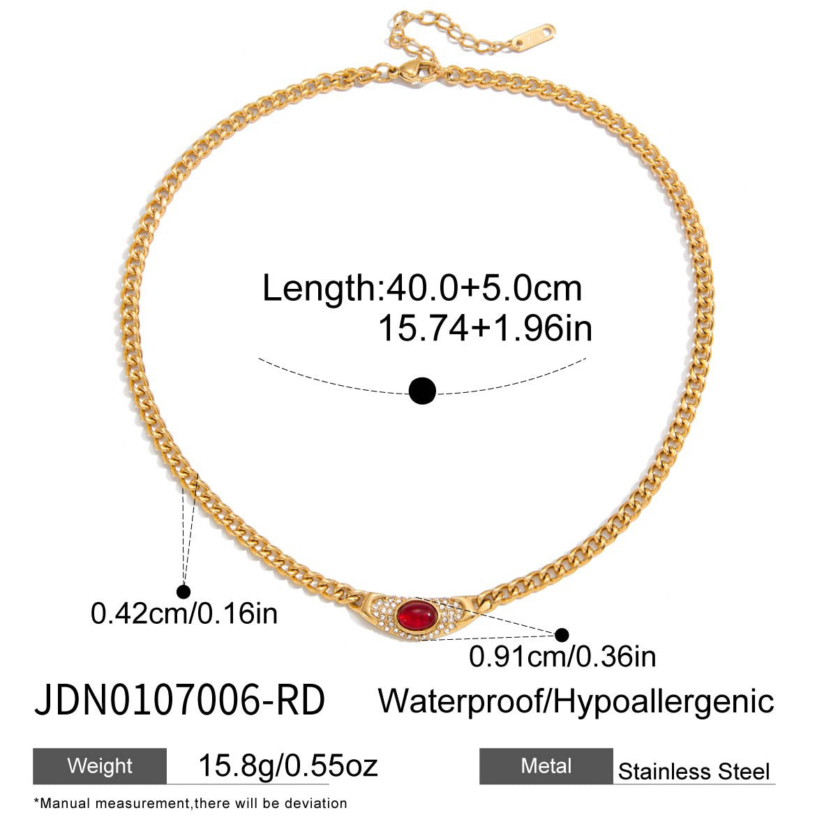 Titanium Steel Crucifix Necklace with Red Agate Inlay