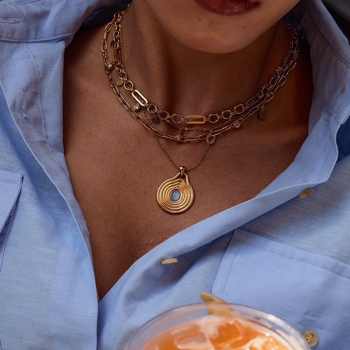 Elegant Gold - toned Necklaces with Colorful Gemstone Pendants