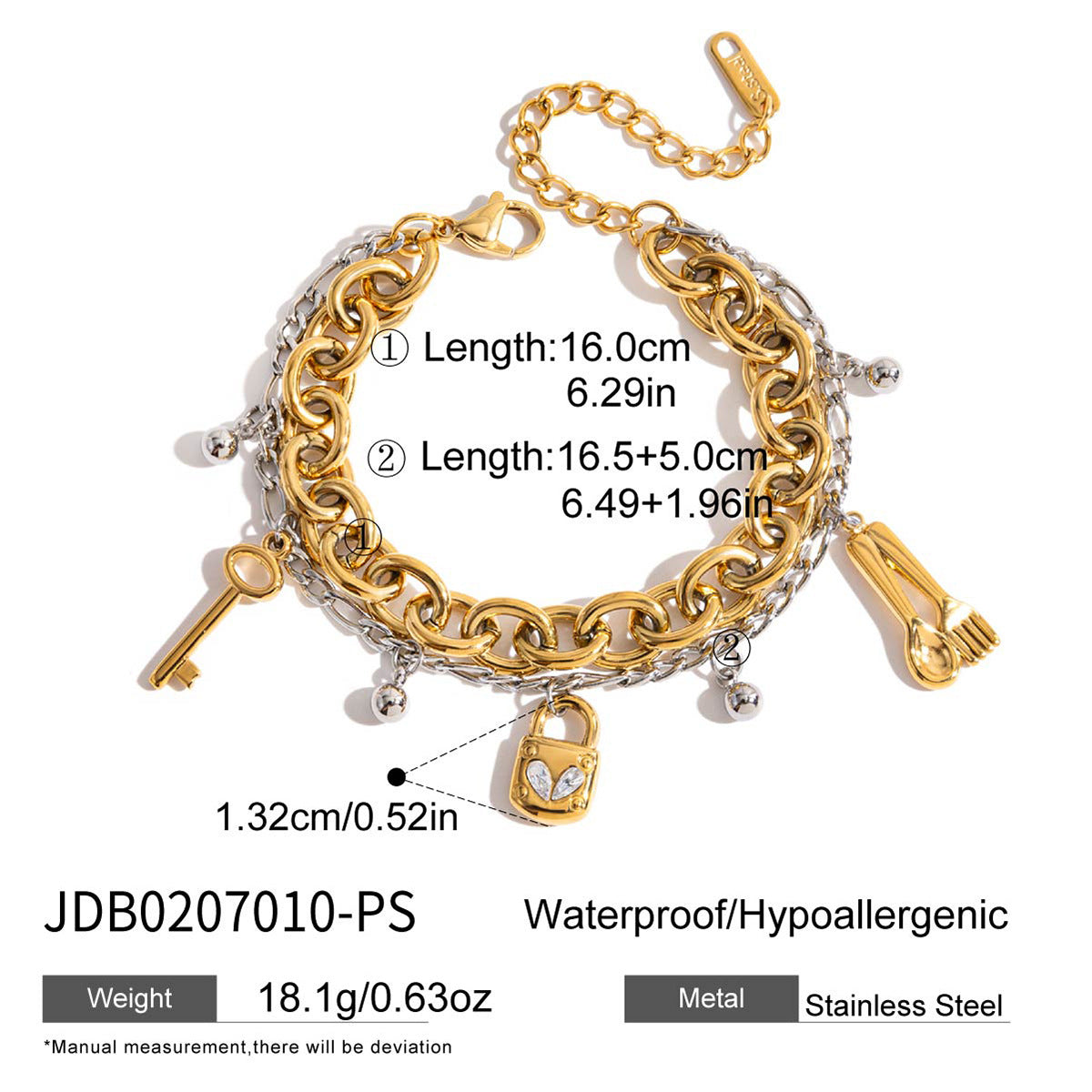 Layered Bracelet Set with Stars, Spiral Pendant, Cross Charms & Flower Charm