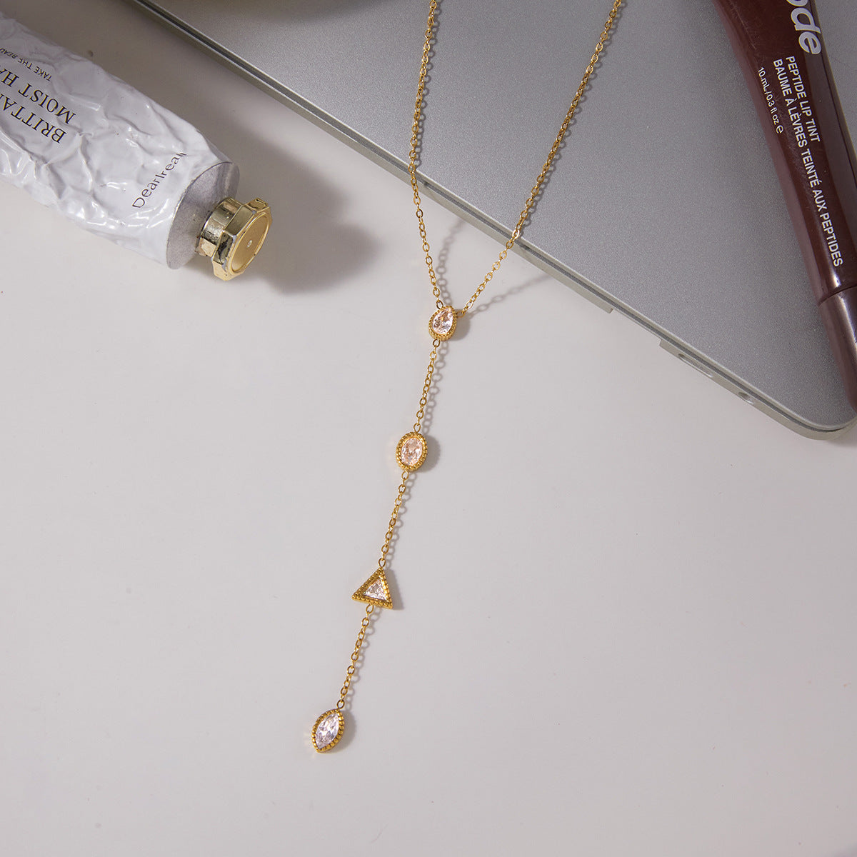 Layered Gold - Tone Necklace with Crystal Accents
