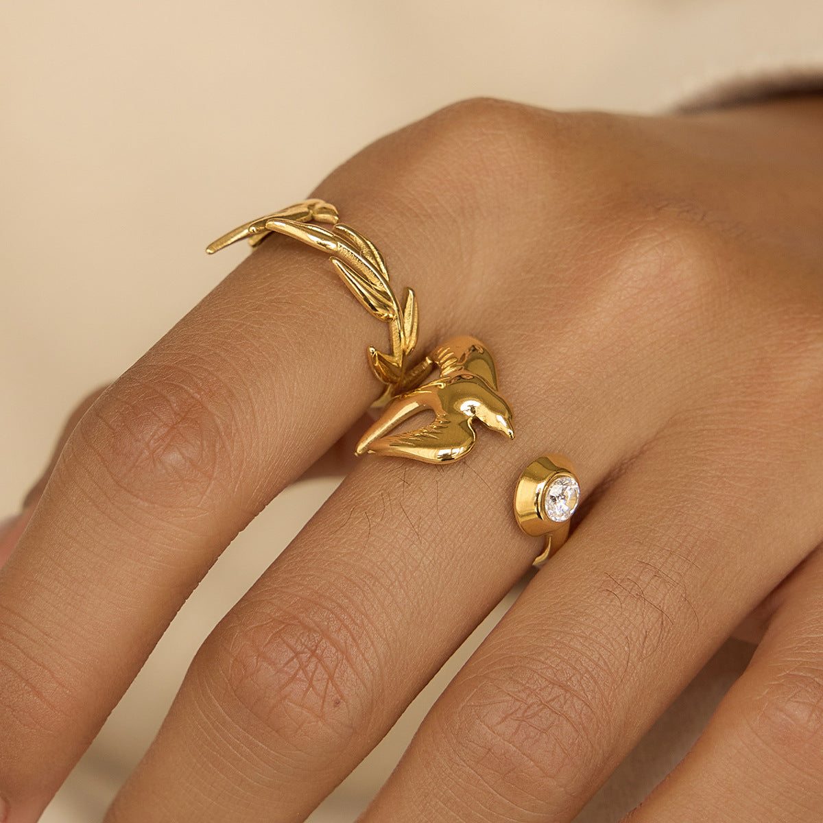 Gold Flying Bird Ring – Open Band Statement Ring for Women