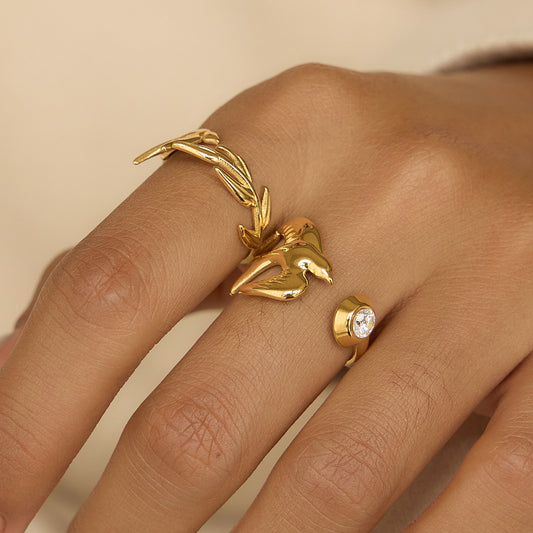 Gold Flying Bird Ring – Open Band Statement Ring for Women