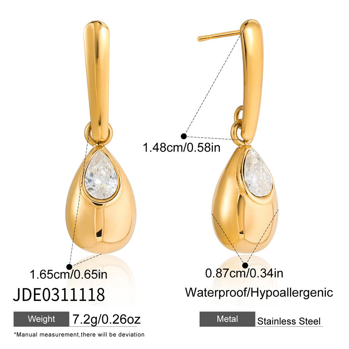 Stainless Steel Waterdrop Zirconia Earrings