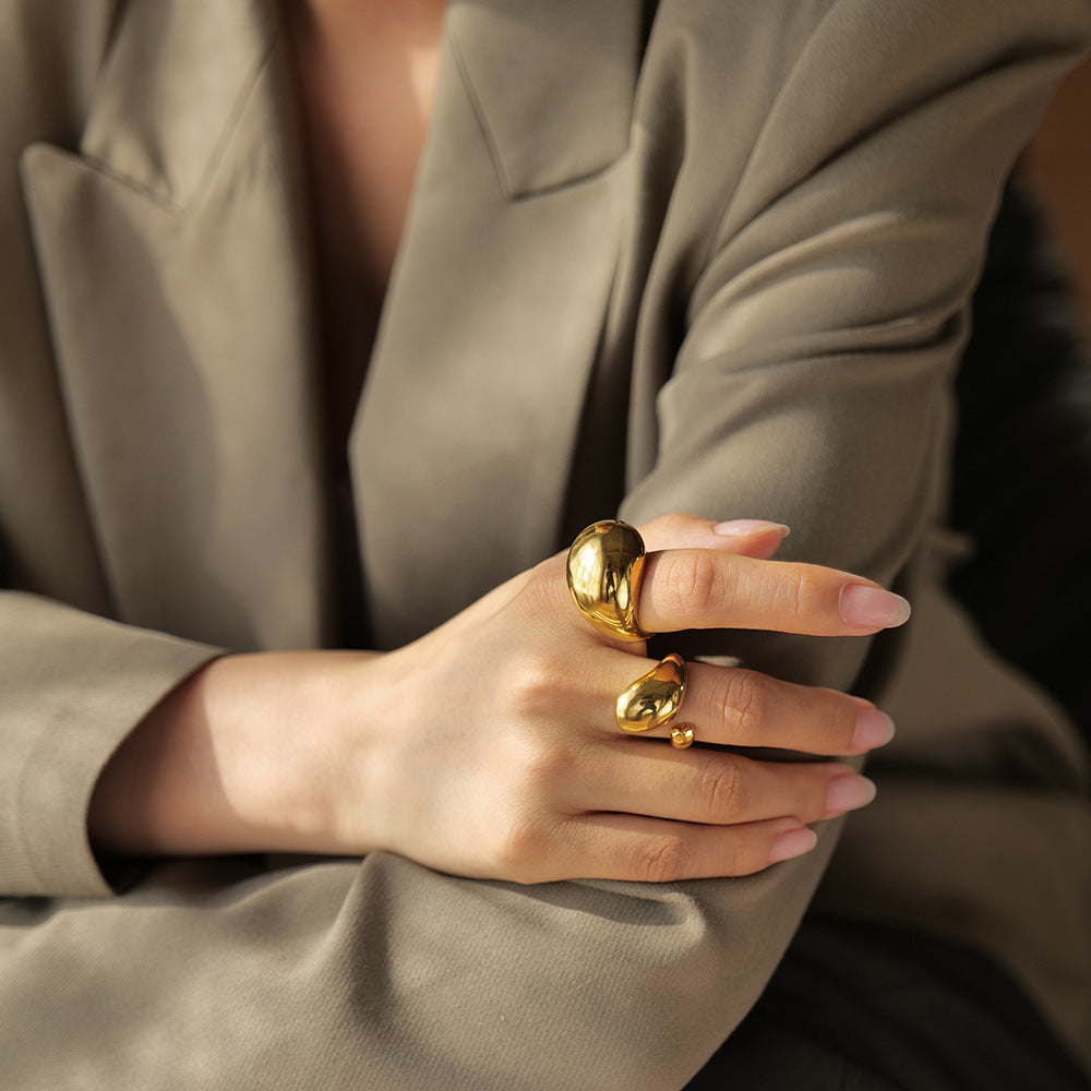 Gold & Silver Stackable Rings – Wide Textured Band, Wave Ring & Geometric Square Ring for Women