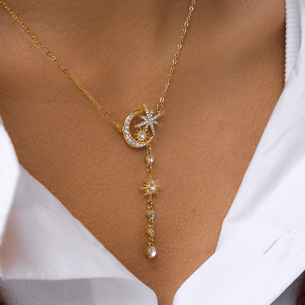 Layered Celestial Necklace Set - Gold - Diamond - Accent