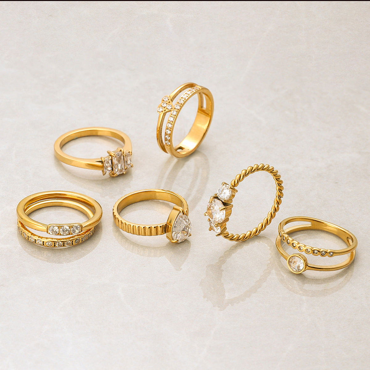 Multi-Ring Set – Diamond & Heart Shaped Stackable Rings for Women