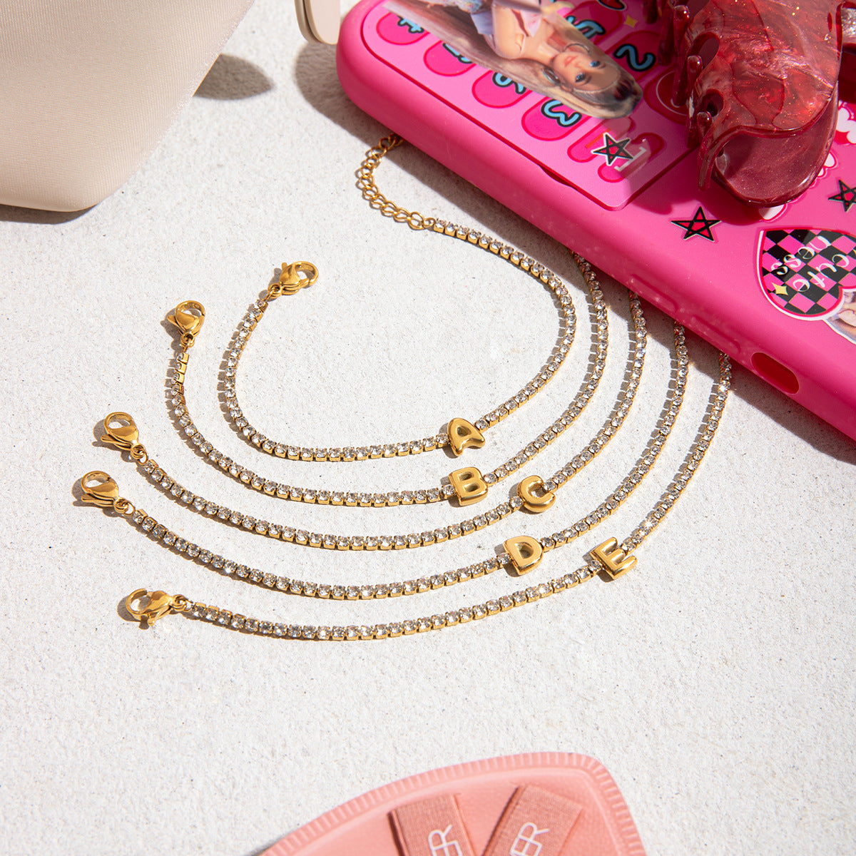 Gold Layered Bracelet Set with Letter Pendants – Stackable Bracelets for Women