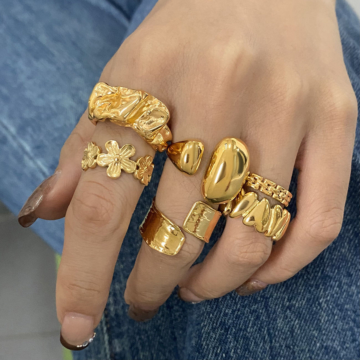 Stackable Rings Set – Textured, Geometric & Floral Designs for Women
