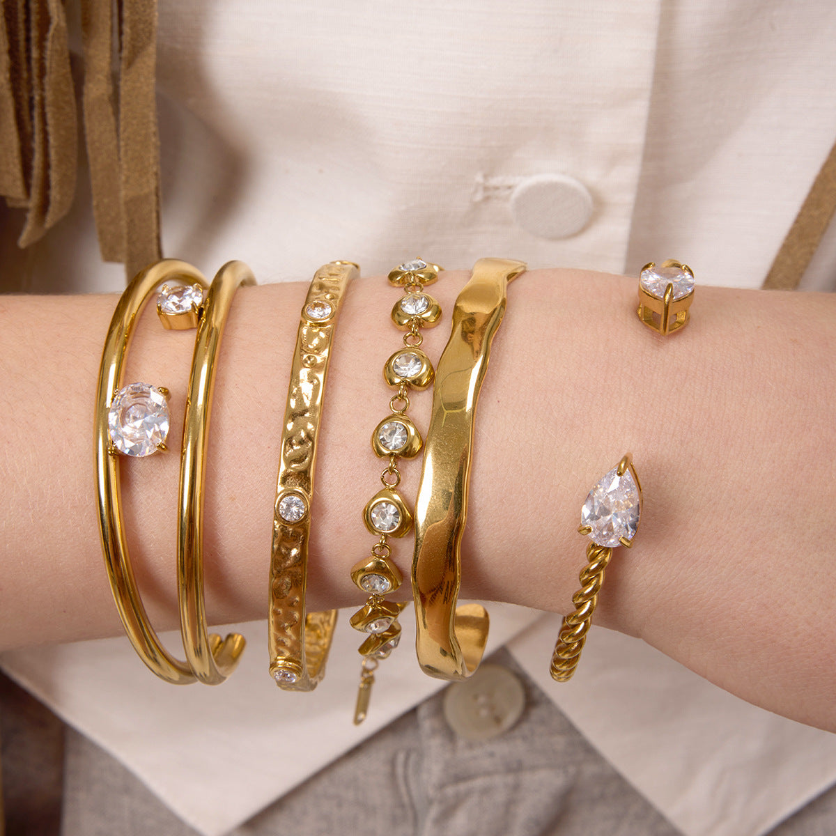 Layered Bangle Set – Crystal, Beaded, Wave & Snake Cuff Bracelets
