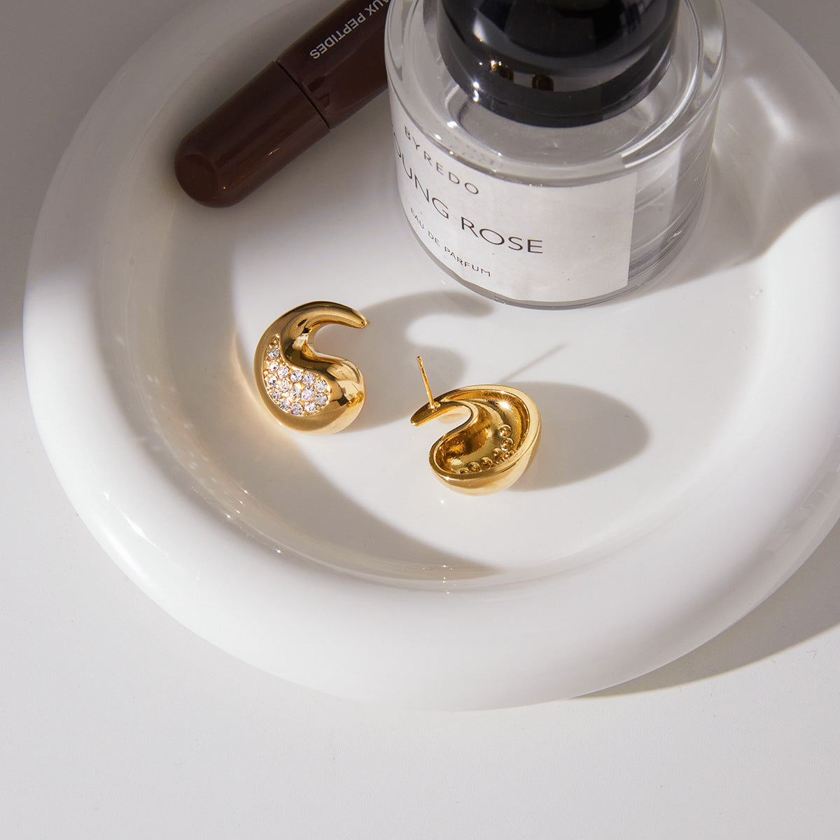 Diamond-Accented Teardrop Stainless Steel Earrings