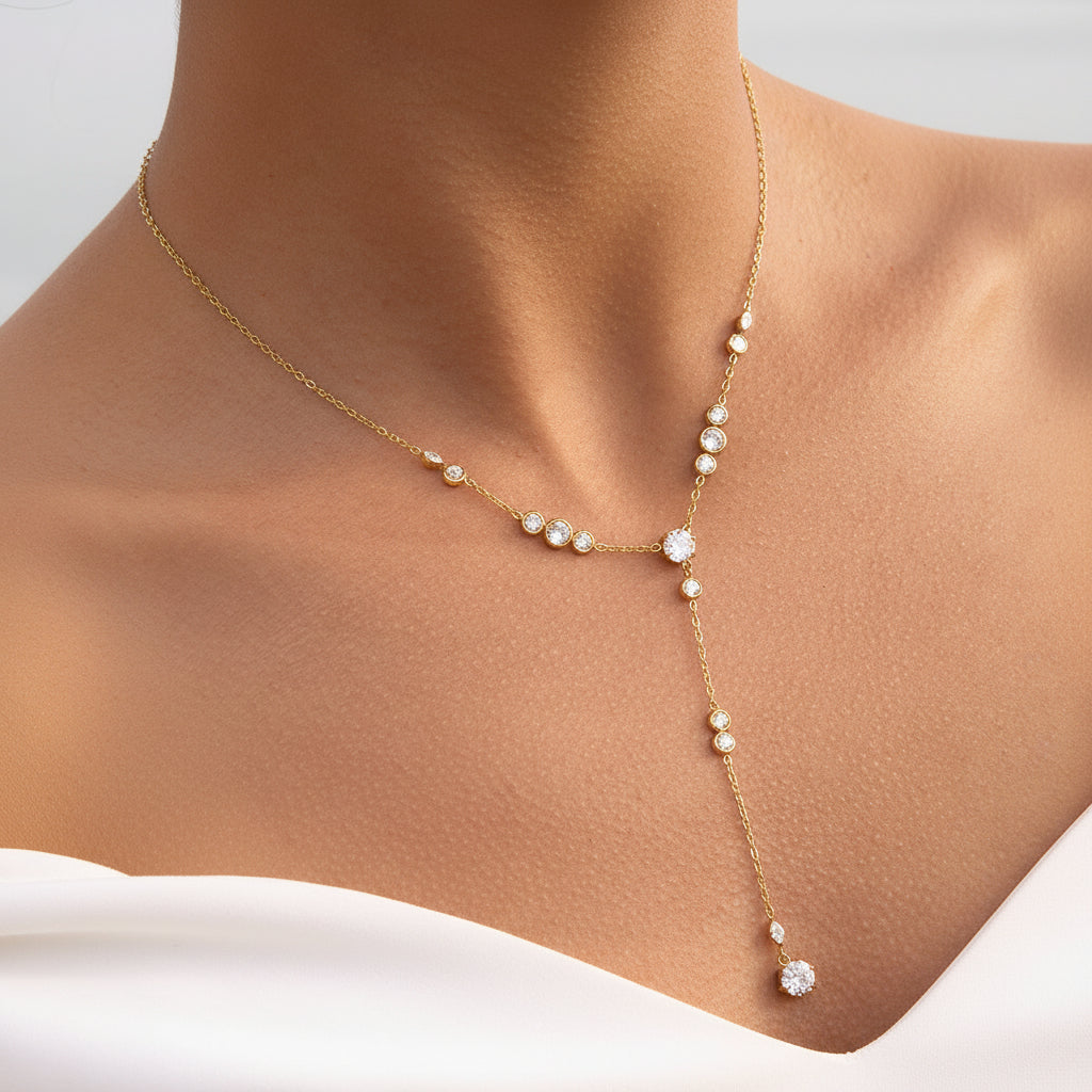 Gold Plated Cubic Zirconia Y-Necklace