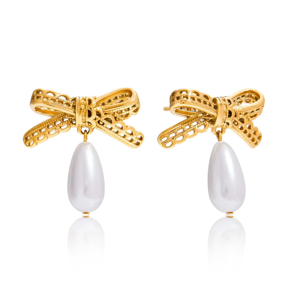 Steel Rhinestone Bow Dangle Earrings