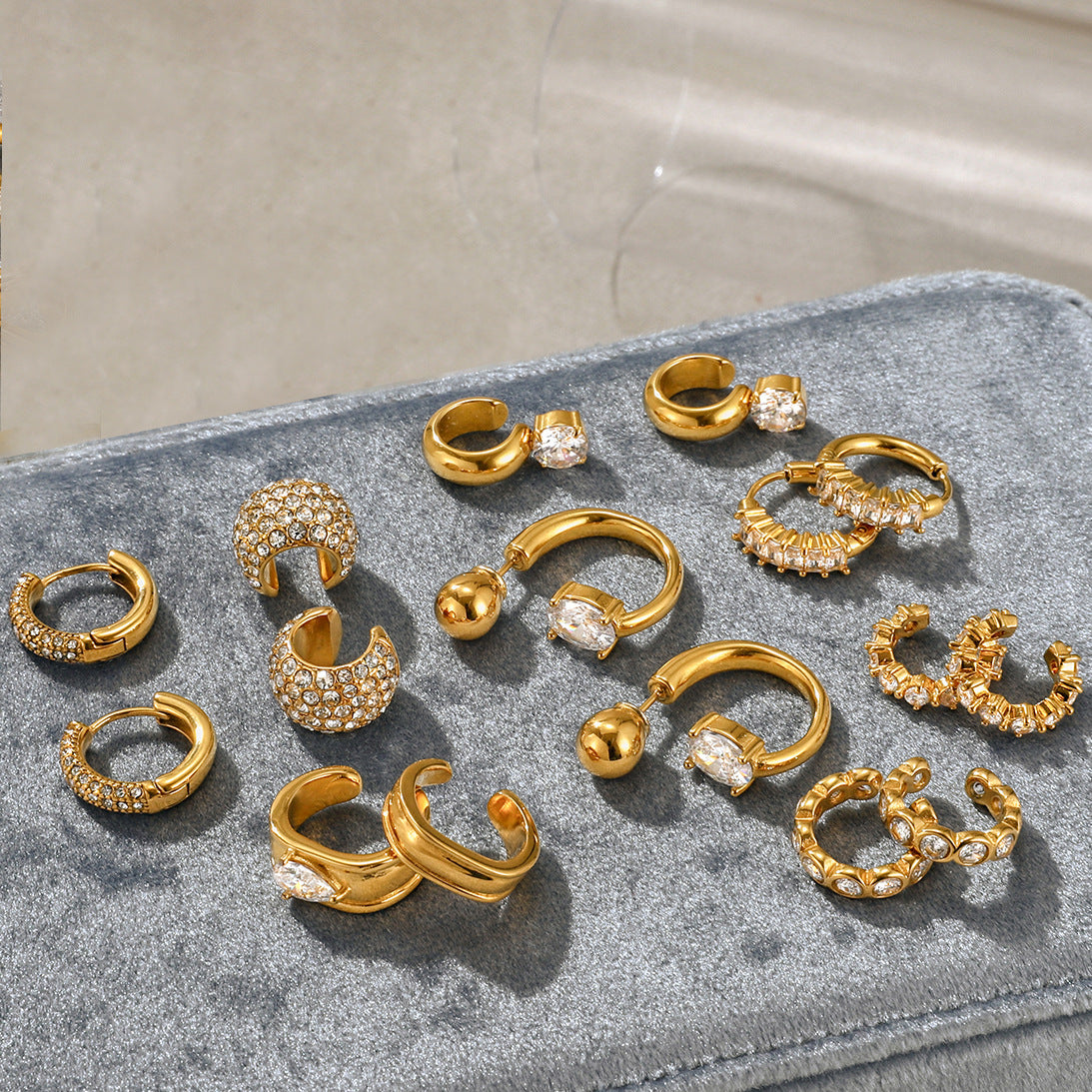 Gold - Plated Hoop Earrings with Dazzling Cubic Zirconia
