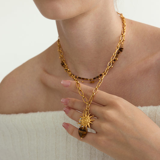 Heart Pendant Necklace with Tiger's Eye Stone